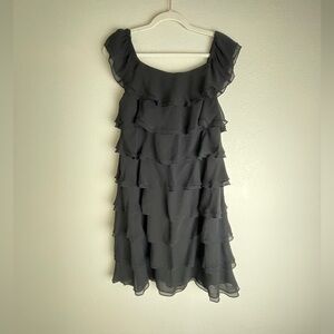 NWT White House Black Market Black Tiered Ruffle Chiffon Dress Size 4